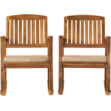 Load image into Gallery viewer, Acacia Wood Outdoor Patio Rocking Chair With Cushion (Set of 2) - Natural / Cream