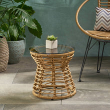 Load image into Gallery viewer, San Pedro - Boho Style Side Table With Tempered Glass Top - Light Brown Rattan