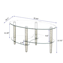 Load image into Gallery viewer, Transparent Oval Glass Coffee Table, Modern Table In Living Room Oak Wood Leg Tea Table 3-Layer Glass Table