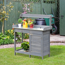 Load image into Gallery viewer, Outsunny - Outdoor Potting Bench Table, Garden Work Station With Storage Cabinet, Open Shelf And Steel Tabletop - Gray