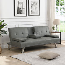 Load image into Gallery viewer, Modern Sofa Bed With Armrest 2 Holders, Wood Frame & Stainless Leg
