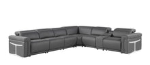 Load image into Gallery viewer, Italian Leather Modular L Shaped Seven Piece Corner Sectional With Console - Gray