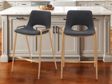 Load image into Gallery viewer, 26" Faux Leather And Steel Low Back Counter Height Bar Chairs (Set of 2) - Black / Gold