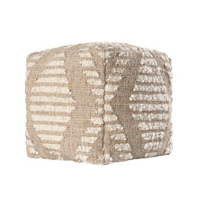 Load image into Gallery viewer, Cotton Jute Wool Geometric Cube Pouf Ottoman - Ivory