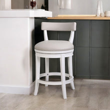 Load image into Gallery viewer, 26" Casual Faux Leather And Solid Wood Low Back Counter Height Swivel Bar Chair - White