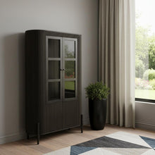 Load image into Gallery viewer, Solid Wood Iron Accent Cabinet With Four Doors - Espresso / Black
