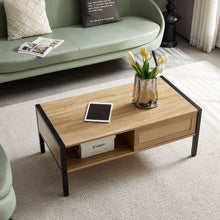 Load image into Gallery viewer, 40.16" Rattan Coffee Table, Sliding Door For Storage, Metal Legs, Modern Table For Living Room