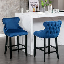Load image into Gallery viewer, Contemporary Upholstered Wing-Back Barstools With Button Tufted Decoration And Wooden Legs, And Nailhead Trim, Leisure Style Bar Chairs, Bar Stools (Set of 2)