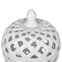 Load image into Gallery viewer, Ceramic Lidded Jar With Lattice Design - White
