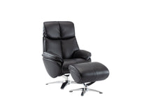 Load image into Gallery viewer, Tufted Genuine Leather Manual Swivel Recliner With Ottoman (730571) - Black