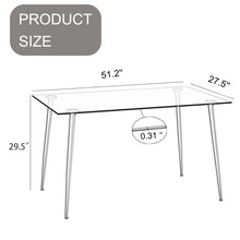 Load image into Gallery viewer, Modern Minimalist Rectangular Glass Dining Table With Tempered Glass Top Metal Legs, For 4 - 6 - Transparent