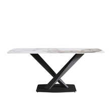 Load image into Gallery viewer, Modern Artificial Stone Pandora White Curved Metal Leg Dining Table, Can Accommodate 6-8 People - Antique White