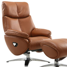Load image into Gallery viewer, Tufted Genuine Leather Manual Swivel Recliner With Ottoman (730572) - Russet