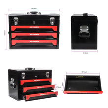 Load image into Gallery viewer, Portable 20" Steel Tool Box With 3 Drawers And Metal Latch Closure - Black / Red