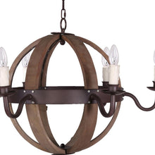 Load image into Gallery viewer, Wood And Metal Sphere Six Light Dimmable Chandelier - Brown