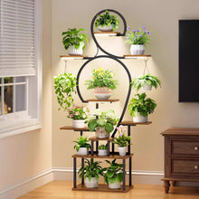 Load image into Gallery viewer, Plant Stand Indoor With Grow Light, 9 Tiered 63" Tall Indoor Plant Shelves For Multiple Plants - Walnut / Black