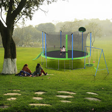 Load image into Gallery viewer, 14Ft Trampoline With Slide And Swings, Astm Approved Large Recreational Trampoline With Basketball Hoop And Ladder, Outdoor Backyard Trampoline With Net, Capacity For Kids And Adults - Green / Blue