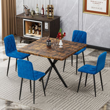 Load image into Gallery viewer, Mid Century Modern Square Dining Table Set With Faux Marble Tabletop And Iron Legs For 4, Space Saving Design - Brown / Blue