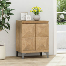 Load image into Gallery viewer, Boho Handcrafted Mango Wood Storage Cabinet With Iron Legs - Sandblasted Oak