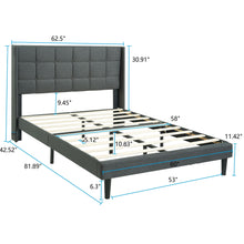 Load image into Gallery viewer, Queen Size Upholstered Platform Bed Frame With Button Tufted Linen Fabric Headboard - Dark Gray