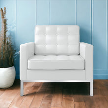 Load image into Gallery viewer, Italian Leather Tufted Arm Chair - White And Silver