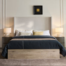 Load image into Gallery viewer, Shelton - Queen Upholstered Wingback Bed With 54" High Headboard - Ivory / Light Gray / Camel Oak