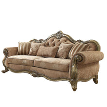 Load image into Gallery viewer, Velvet Floral Sofa And Toss Pillows With Champagne Legs - Brown