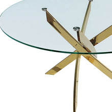 Load image into Gallery viewer, 54" Glass And Metal Cross Leg Base Round Top Dining Table - Clear / Gold