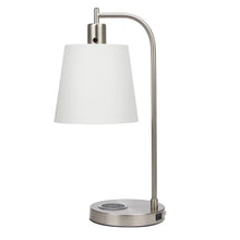 Load image into Gallery viewer, Metal Round USB Table Lamp With White Empire Shade - Nickel