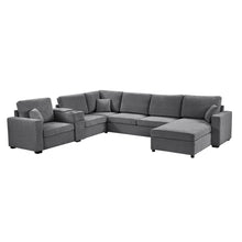 Load image into Gallery viewer, Modular 5 Seat U-Shape Sectional Sofa With Chaise Lounge, Built In Cup Holders And Storage Drawer
