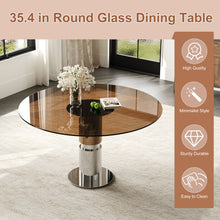 Load image into Gallery viewer, Round Dining Table / Tempered Glass Top - Brown