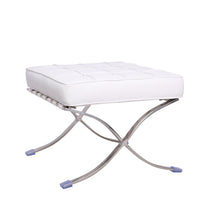 Load image into Gallery viewer, Leather Tufted Ottoman - White / Silver
