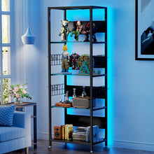 Load image into Gallery viewer, 4 Tier Display Shelf With RGB Lights, LED Lighted Curio Cabinet With Adjustable Storage Box & Hooks - Black