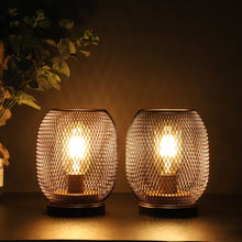 Load image into Gallery viewer, 7" Metal Lantern Bedside Lamps With Lattice Cage Shade (Set of 2) - Black And Brown