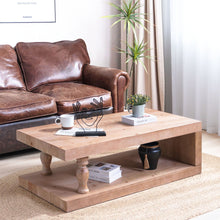 Load image into Gallery viewer, Rustic Solid Wood Coffee Table With Open Shelf, Modern Farmhouse Design - Light Natural / Natural