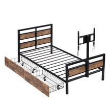 Load image into Gallery viewer, Twin Size Platform Bed With Headboard And Footboard, 2 Storage Drawers And Rotatable TV Stand - Black