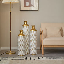 Load image into Gallery viewer, Floor Metal Vase Modern Style Decoration Home Droplet Shaped Metal Vase 3 Piece Set Gorgeous Home Decoration Large Glazed Metal Vase - Gold / White