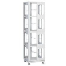 Load image into Gallery viewer, 4 Tier All Steel Rotating Bookshelf With 360° Wheels, Large Size Sturdy & Spacious Book Rack, New Style Bookshelf - White