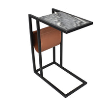 Load image into Gallery viewer, Marble Leather Iron End Table With Magazine Holder - Black / White / Brown