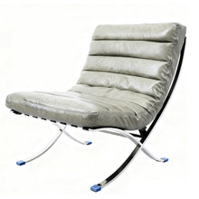 Load image into Gallery viewer, Tufted Leather Upholstered Folding Lounge Chair - Gray / Silver