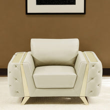 Load image into Gallery viewer, Genuine Leather Tufted Club Chair - Beige And Gold