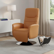 Load image into Gallery viewer, Tufted Genuine Leather Power Swivel Recliner (730552) - Burnt Umber