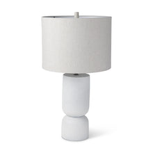 Load image into Gallery viewer, 28" Concrete Round Bedside Lamp With Beige Drum Shade - White
