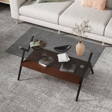 Load image into Gallery viewer, Rectangle Coffee Table With Tempered Glass Top And Shelf, Modern Table For Living Room