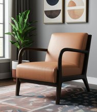 Load image into Gallery viewer, Genuine Leather And Solid Wood Arm Chair - Tan / Dark Brown