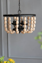Load image into Gallery viewer, 4 Light Wood Chandelier, Hanging Light Fixture With Adjustable Chain For Kitchen, Bulb Not Included - Cream