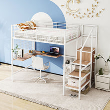 Load image into Gallery viewer, Loft Bed With Desk And Grid, Stylish Frame With Lateral Storage Ladder And Wardrobe