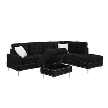 Load image into Gallery viewer, L-Shaped Sectional Sofa With Chaise And Storage Ottoman, Includes 2 Pillows