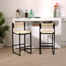 Load image into Gallery viewer, Bar Stools Paper Rope Weave Dining Chairs With Back Hand Weave Stools For Kichen Island, Bar & Counter (Set of 2)