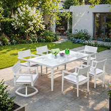 Load image into Gallery viewer, Modern Patio Furniture Dining Set With Swivel Rockers Chairs, Sunbrella Cushions, 2 Tone Table